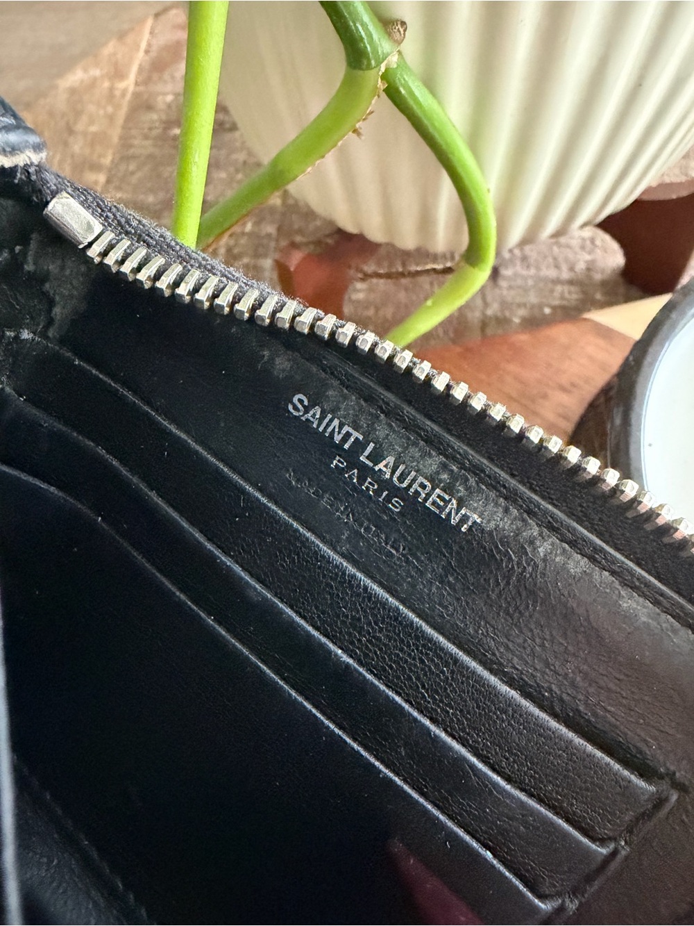 AUTHENTIC Saint Laurent Black Leather Zip Card Wallet - Picture 5 of 7